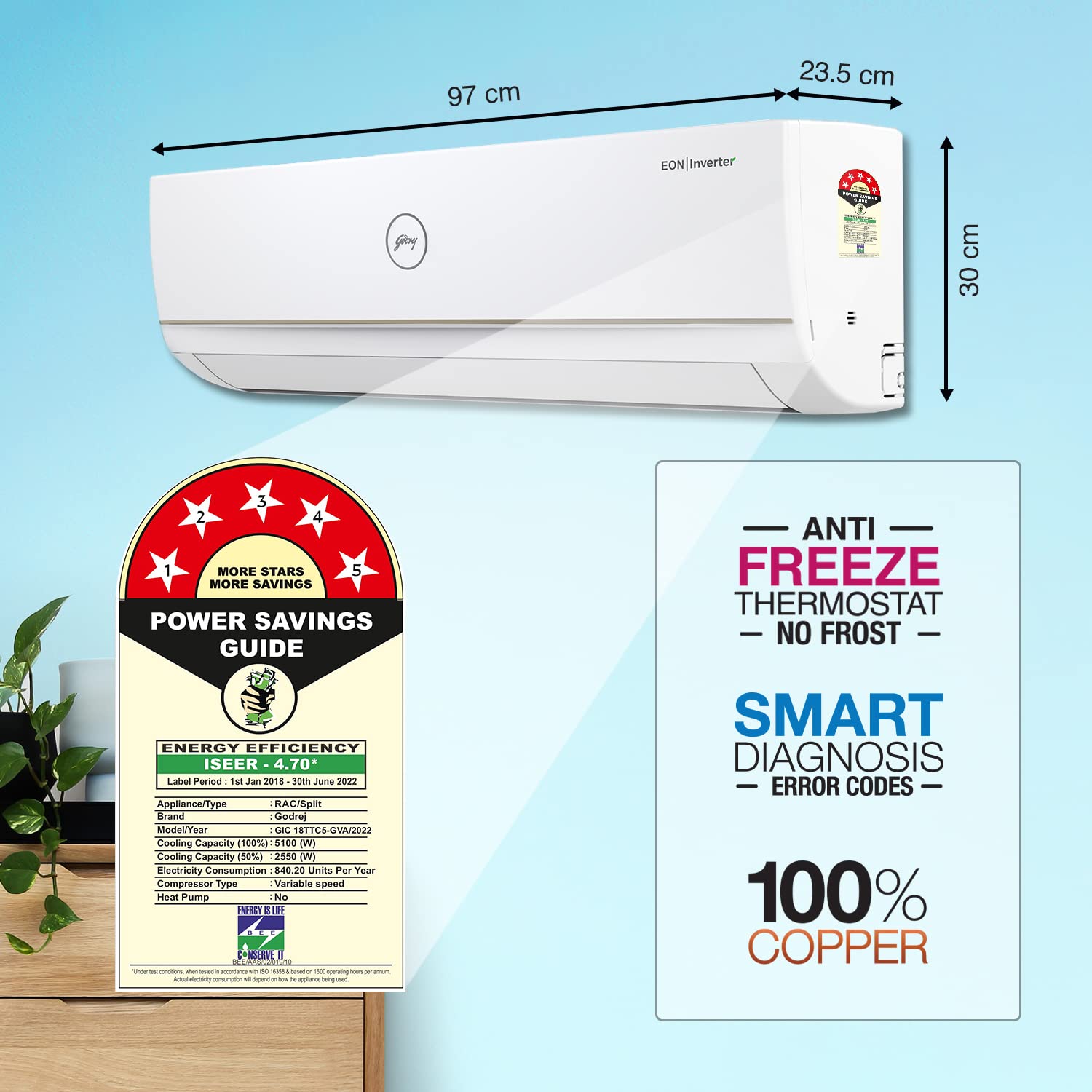 Godrej 1.5 Ton 5 Star Inverter Split AC (Copper, 2022 model, 5-in-1 convertible, Nano-Coated anti-viral filter AC 1.5T GIC 18TTC5-GVA, White) Godrej 1.5 Ton 5 Star Inverter Split AC (Copper, 2022 model, 5-in-1 convertible, Nano-Coated anti-viral filter AC 1.5T GIC 18TTC5-GVA, White)